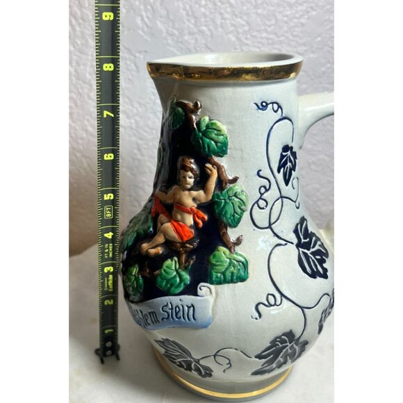 Vtg German Beer Stein Pitcher Gold Trim Embossed Original Thwalt Wein Aus Kuhlen - Picture 9 of 9
